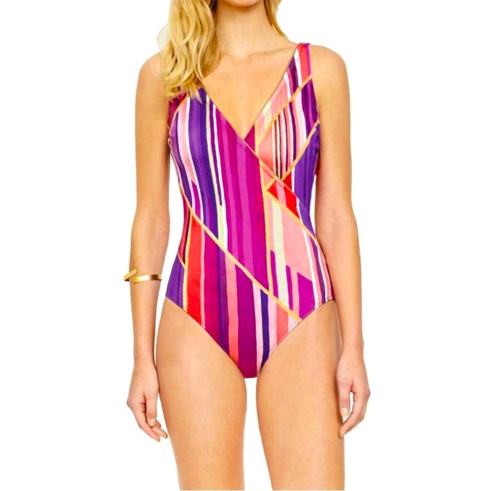 “GOTTEX” Art Deco Striped One-Piece Swimsuit
